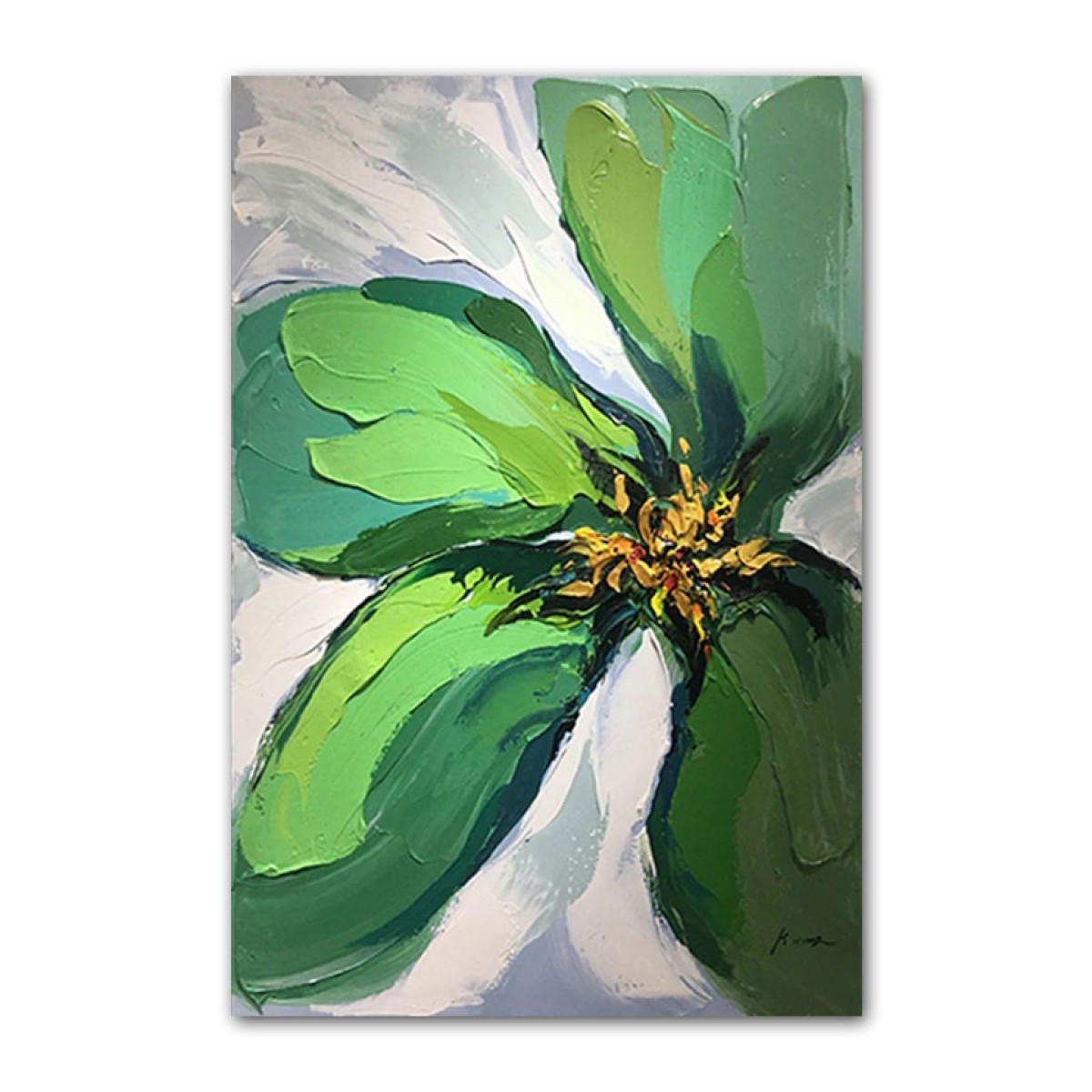 Green Flower 3d Heavy Textured Partial Oil Painting